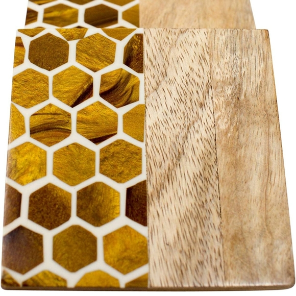 The Boston Warehouse Set of 4 Square Honeysuckle Homestead Resin & Wood Coasters - Picture 5 of 15